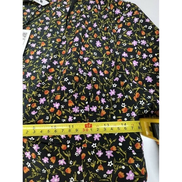 ZARA Floral Printed Peplum Top Sz S Black Red Ruffle Long Sleeves - Picture 2 of 5